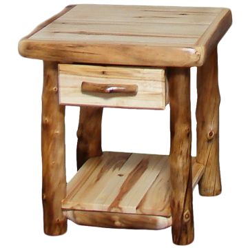 Beartooth Aspen 1 Drawer Log Nightstand - Flat Drawer Front - Wild Panel & Natural Log