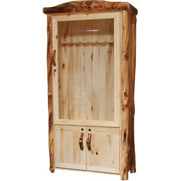 Beartooth Aspen Legacy Log Gun Cabinet - Flat Front Trim - Natural Panel & Natural Log