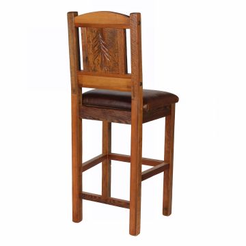 Giant Grove Reclaimed Barn Wood Bar Stool - Chocolate Brown Leather Fabric Seat
