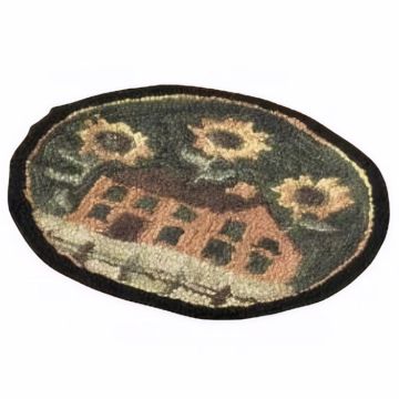 House & Sunflowers Hooked Chair Pad