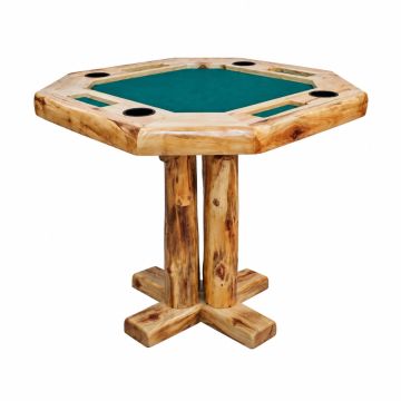 Beartooth Aspen Log Poker Pub Tables - 42" Diameter x 42"H (Bar Height) - Natural Panel & Natural Log - Green Felt