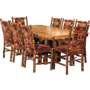 Hickory Trestle Table with Upholstered Hickory Log Chairs