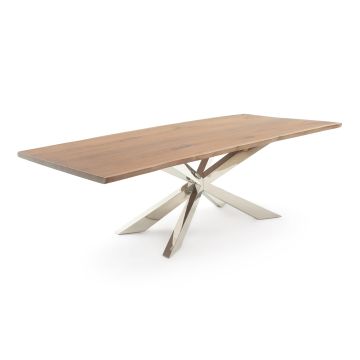 Matrix Natural Wood Dining Table - Live Edge Black Walnut Table Top - Natural Clear Table Top Finish - Silver Steel Table Base