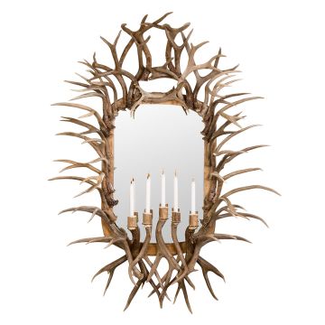 Round Mule Deer Antler Mirror With Candles (EXAMPLE 2)