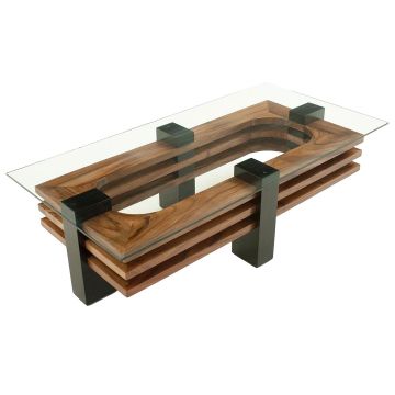 Modern Art Deco Ebony Mahogany & Golden Walnut Coffee Table Base
