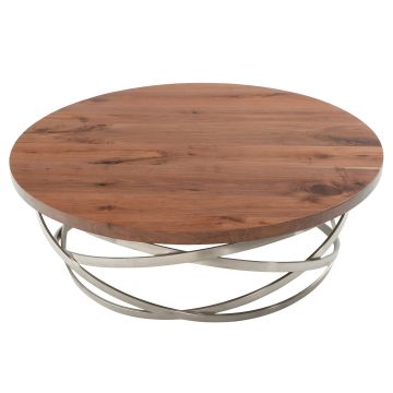 Modern Orbit Coffee Table - Black Walnut Tabletop - Flat Edge - Natural Clear Tabletop Finish - Silver Steel Table Base
