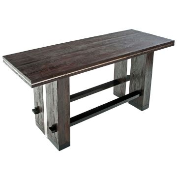 Modern Reclamation Bar Table shown in Burnt Brick Reclaimed Wood with Silver Steel Accents
