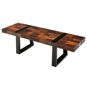 Modern Rustic Banded Mahogany Bench - Reclaimed Wood & Ebony Mahogany