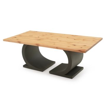 Modern Half Circle Natural Wood Dining Table - Flat Edge Smooth Alder Table Top - Natural Clear Table Top Finish - Black Steel Table Base