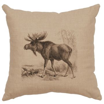 Moose Scene Decor Pillow - Natural Linen