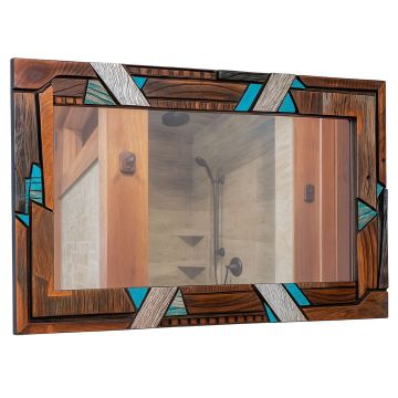 Rustic Mosaic Barnwood Mirror -  Images created/enhanced with AI for visualization purposes. Actual product may vary slightly.