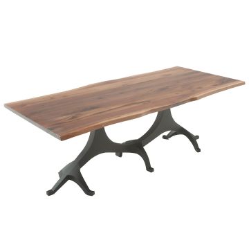 Mountain Modern Tree of Life Dining Table - Live Edge Black Walnut Tabletop - Natural Clear Tabletop Finish - Black Steel Table Base