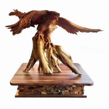 Carved Eagle with Custom Made Teak and Black Walnut Platform