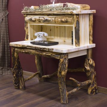 Funky Legged Aspen Log Desk with Hutch