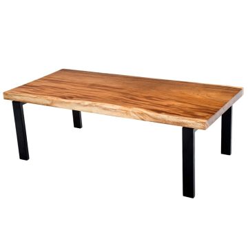 Natural Wood Farmhouse Dining Table - Golden Walnut Tabletop - Natural Clear Tabletop Finish