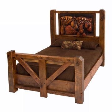 Reclaimed Barn Wood Metal Horse Art Bed
