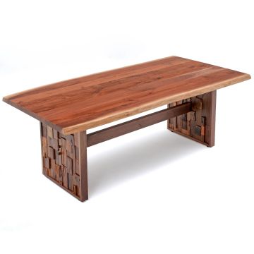 Reclaimed Trestle Natural Wood Dining Table - Black Walnut Tabletop - 
Natural Clear Finish