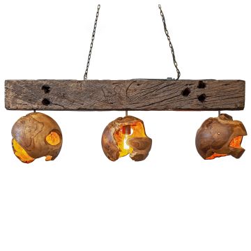 Rustic Reclaimed Beam & Hand Carved Teak Chandelier