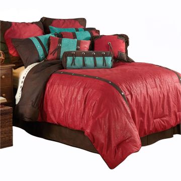 Tooled Faux Leather Red Cheyenne Comforter Set