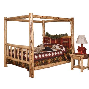 Rust Valley Red Cedar Log Canopy Bookshelf Bed