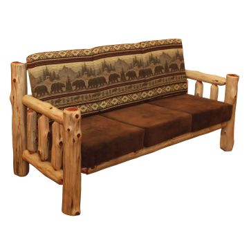 Rust Valley Red Cedar Log Sante Fe Sofa - Bear Run & Palomino Tobacco Fabrics 
***Please Note: This image shows an outdated version of the sofa. The new version does not have a lower log in the front.***