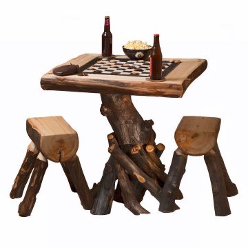 Rustic Aspen Log Checkerboard Table & Stools