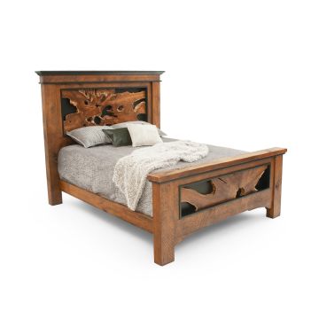 Rustic Barnwood Bed with Live Edge Slabs, Shown in Antique Barnwood Finish