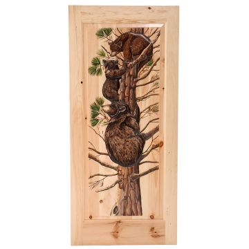 Rustic Hand Carved & Painted Tree Bears Single Panel Interior Door