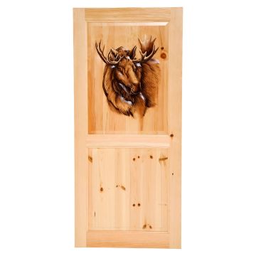 Rustic Hand Carved & Painted Bull Moose Double Panel Interior Door