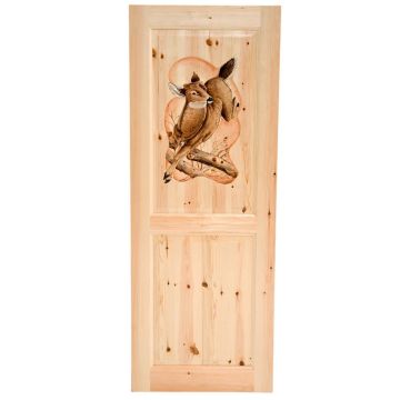 Rustic Hand Carved & Painted Jumping Deer Double Panel Interior Door