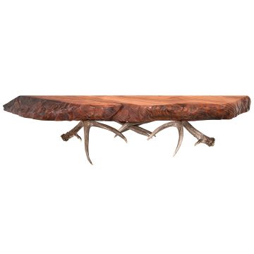 Rustic Live Edge Wall Shelf - Redwood & Antler