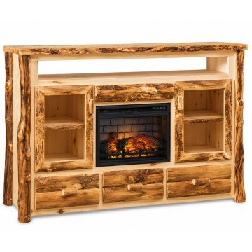 Aspen Highlands Rustic Log Fireplace Entertainment Center