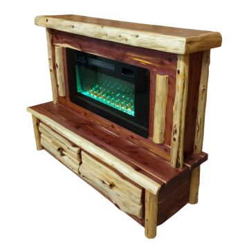 Rustic Red Cedar 2 Drawer Log Wall Fireplace