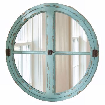 Rustic Round Wood Window Mirror