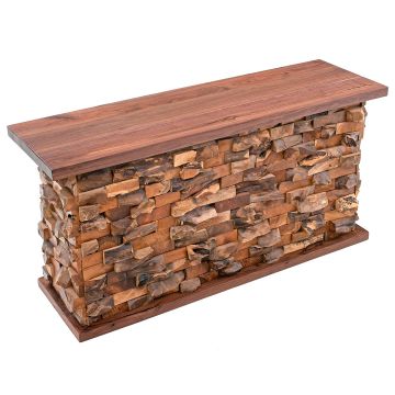 Rustic Teak Brick Sofa Table - Black Walnut Top