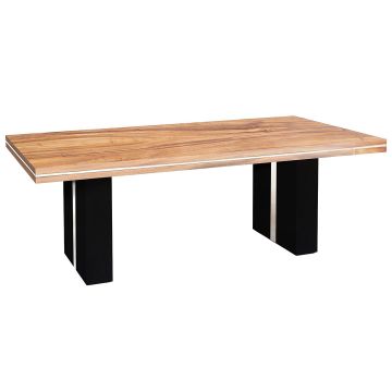 Rustic Urban Strip Dining Table shown in Golden Walnut & Ebony Mahogany with Silver Steel Inlays