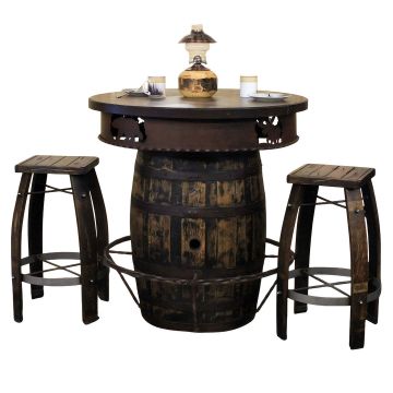 Rustic Whiskey Barrel Pub Table
