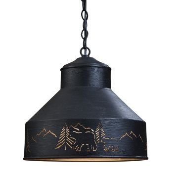 Rustic Black Bear Country Pendant Light