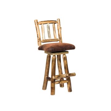 Rustic Colorado Aspen Stick Back Upholstered Swivel Bar Stool