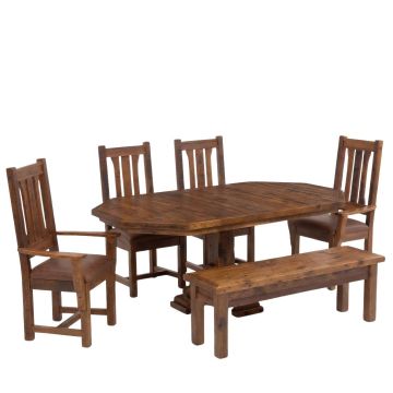 Stony Brooke Rustic Reclaimed Octagon Extension Dining Table Set