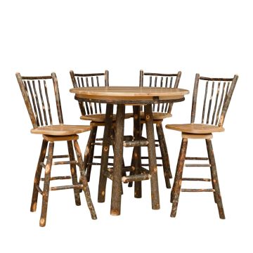 Hickory Round Pub Table shown with optional Stick Back Barstools