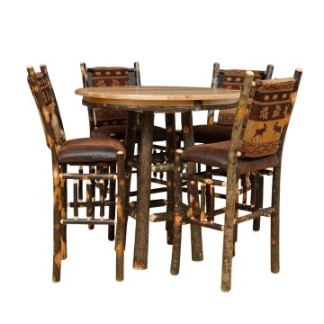 Saranac Hickory Log Pub Table w/ Saranac Hickory Upholstered Straight Back Rustic Bar Stool