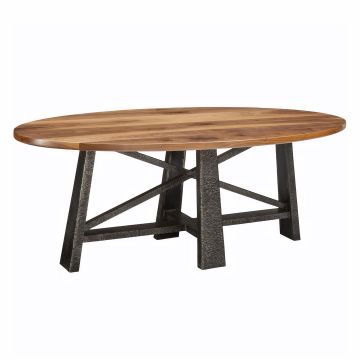 Timber Forged Metal X Trestle Oval Dining Table