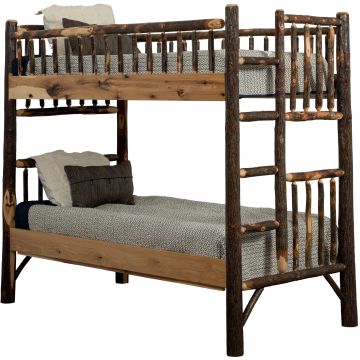 Saranac Hickory Log Bunk Bed - Twin over Twin - Ladder Position #4