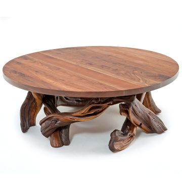 Log Coffee Table with Reclaimed Wood Top