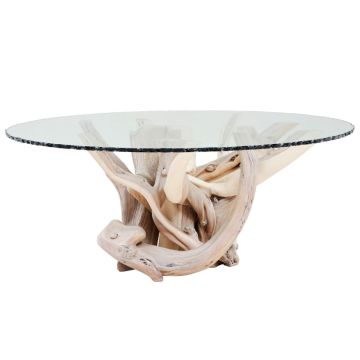 Twisted Trails Rustic Driftwood Log Dining Table - Whitewash Finish