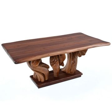 Twisted Trails Rustic Organic Dining Table - Natural Clear Black Walnut Top & Provincial Juniper Base