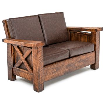 Western Winds Weathered Wood Loveseat - Antique Barnwood Finish - Leather Fabric Cushions