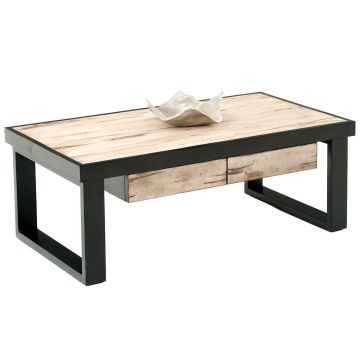 Urban Rustic Mahogany 2 Drawer Coffee Table - Antique Distressed White Mahogany - Ebony Trim
