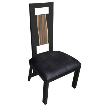 Urban Rustic Night At The Apollo Dining Chair - Wildwood Backrest - Parisian Midnight Black Leather Seat